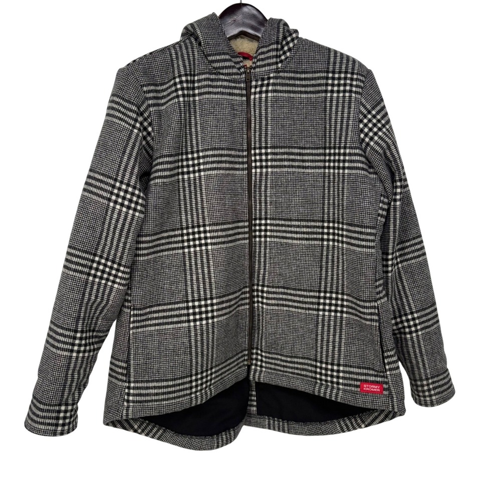 Stormy Kromer Mens XL Wool Blend Sherpa Lined Hood Jacket Glen Plaid Made in USA